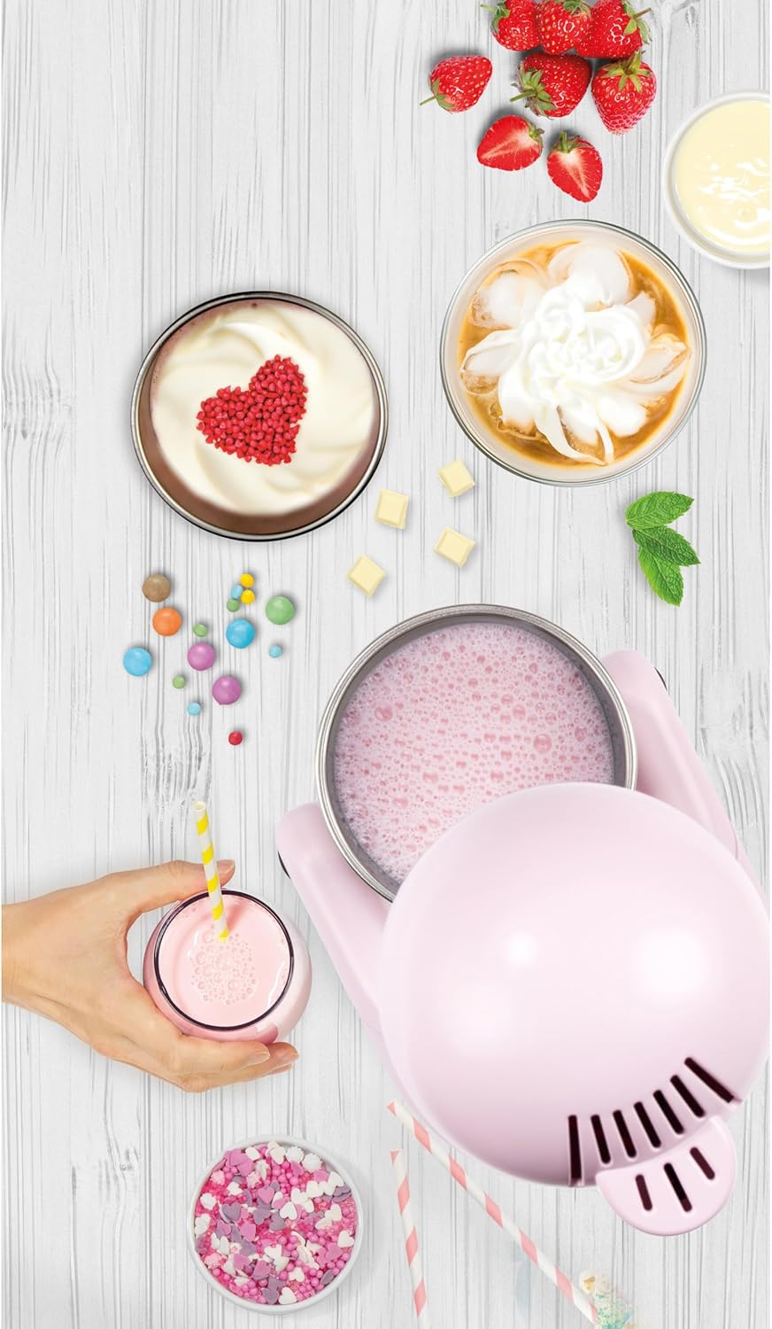 Giles & Posner Milchshake-Maker – Elektrischer Getränkezubereiter mit 500 ml Edelstahlbecher, 2 Gesc