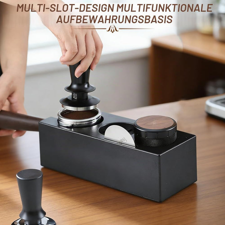 Tamperstation für Barista(51-58mm), Tamping Station aus ABS, Einstellbar Coffee Schwarz Tamper Stati