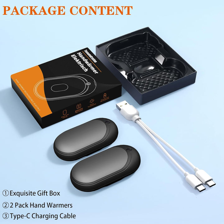 Elektrischer Handwärmer,Handwärmer Wiederaufladbar 2er Set mit 6000mAh,Taschenwärmer USB-Kabeln,3 He