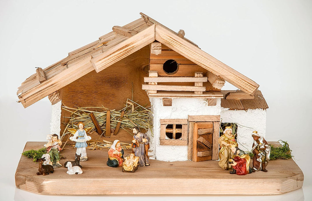 Grosse Weihnachtskrippe Krippe-(W17+KF7)- mit Figuren ca. 6 cm- Krippenstall Weihnachten-Weihnachtsk