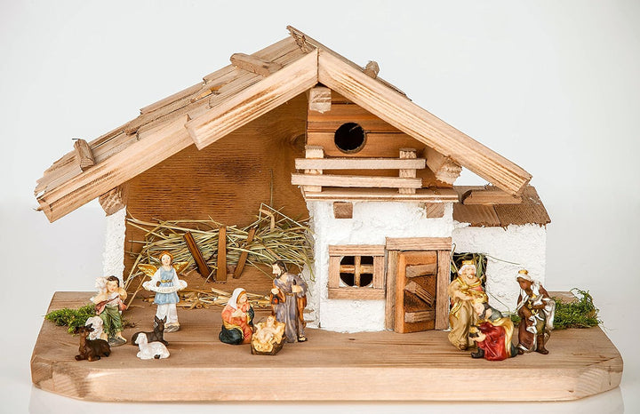 Grosse Weihnachtskrippe Krippe-(W17+KF7)- mit Figuren ca. 6 cm- Krippenstall Weihnachten-Weihnachtsk