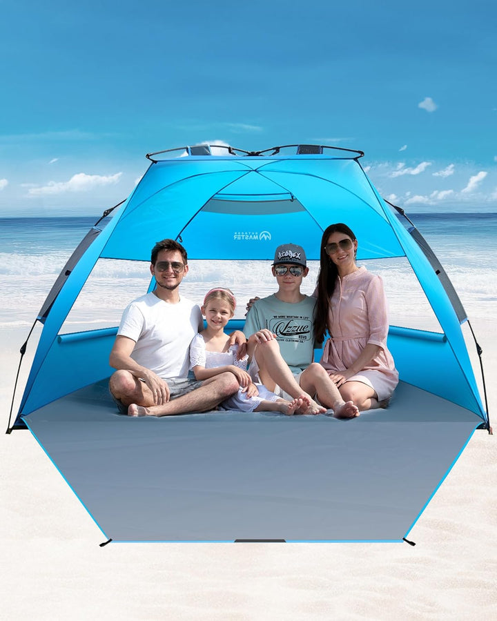 OutdoorMaster Pop-Up-Strandzelt für 3–4 Personen, Grösse XL, einfacher Aufbau, tragbarer Strandschat