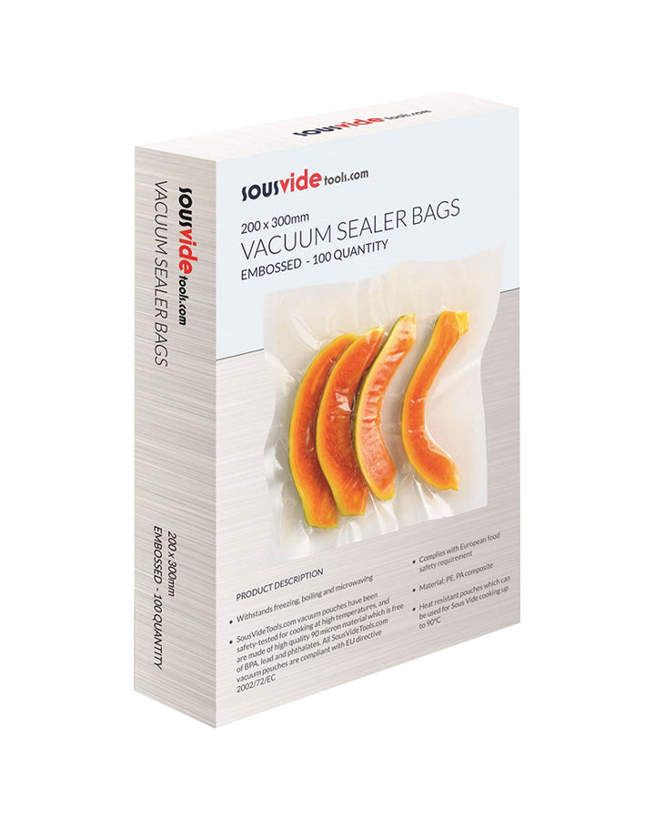 SousVideTools [SVT-06003] Vakuumbeutel, 100 Stück (200 x 300 mm), gaufrierte, lebensmittelechte Beut
