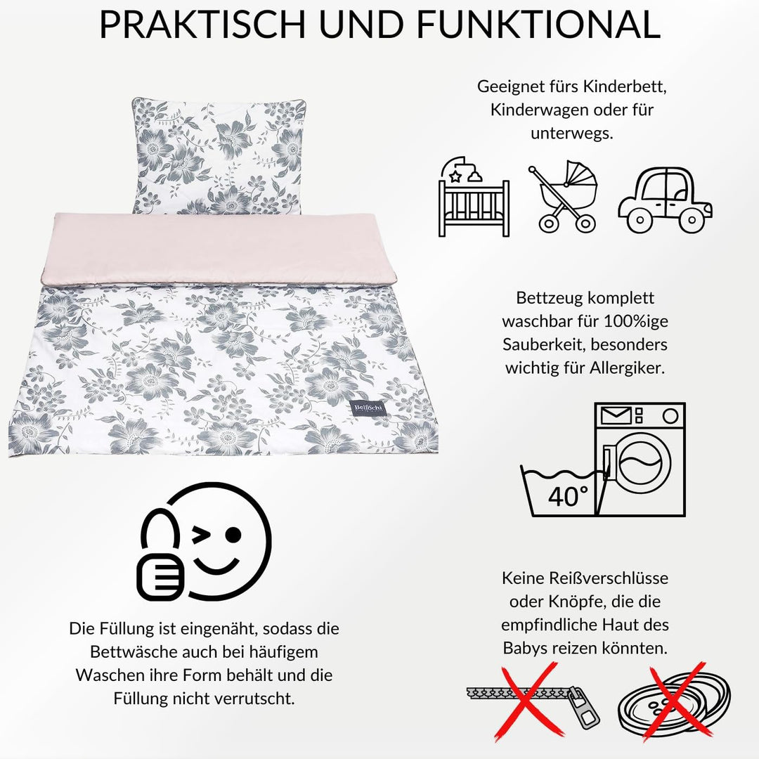 Bellochi Multifunktional Baby Decke Set - Doppelseitig Baby Bettwäsche 75x100 cm und Kissen 30x40cm