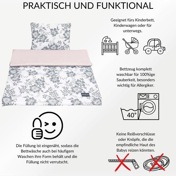 Bellochi Multifunktional Baby Decke Set - Doppelseitig Baby Bettwäsche 75x100 cm und Kissen 30x40cm