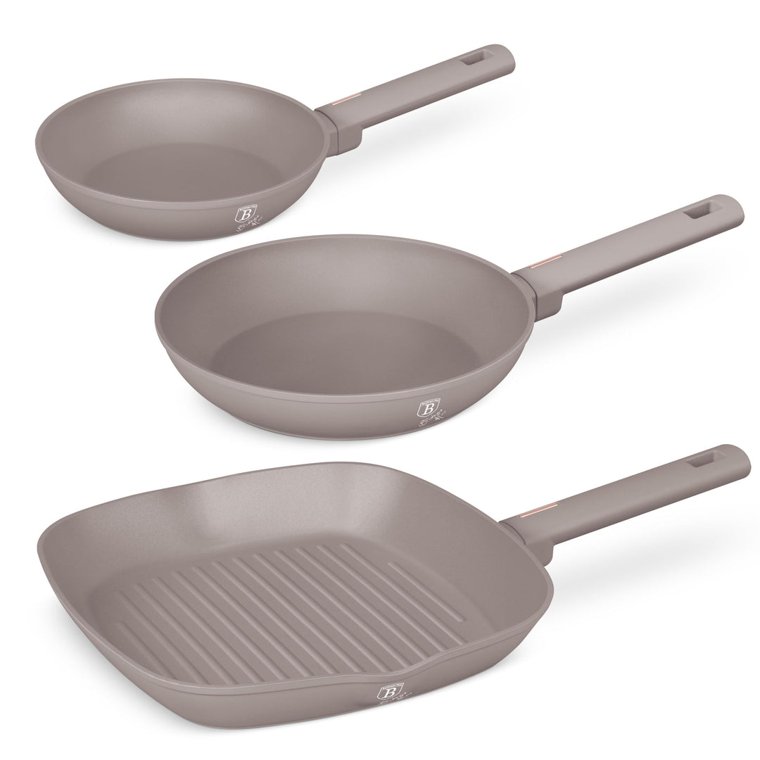 BERLINGERHAUS Pfannenset mit Titanbeschichtung 3 Stück Taupe Collection | Robust, Vielseitig und Sti
