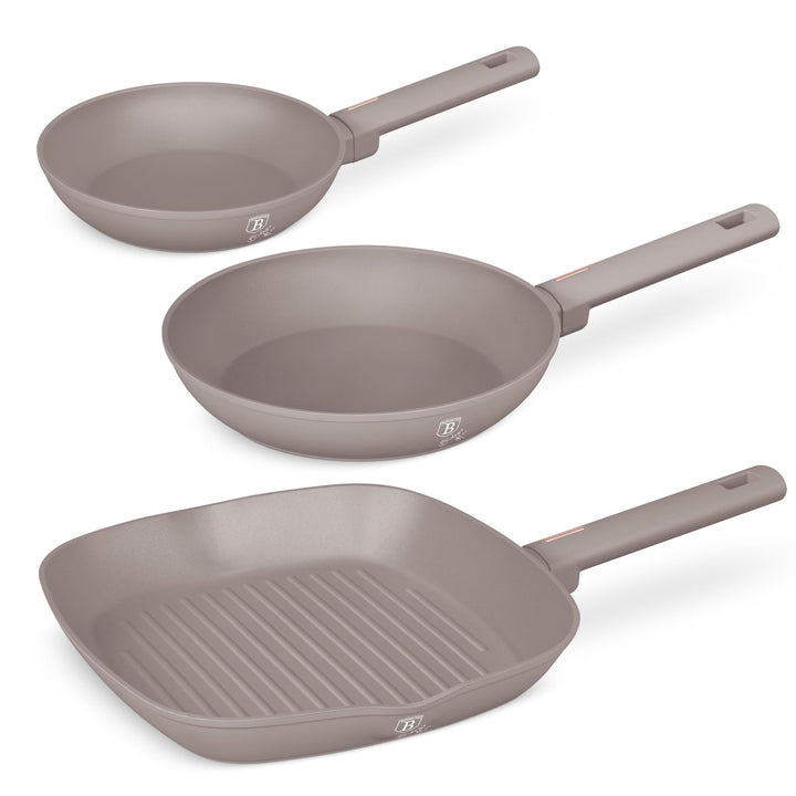 BERLINGERHAUS Pfannenset mit Titanbeschichtung 3 Stück Taupe Collection | Robust, Vielseitig und Sti