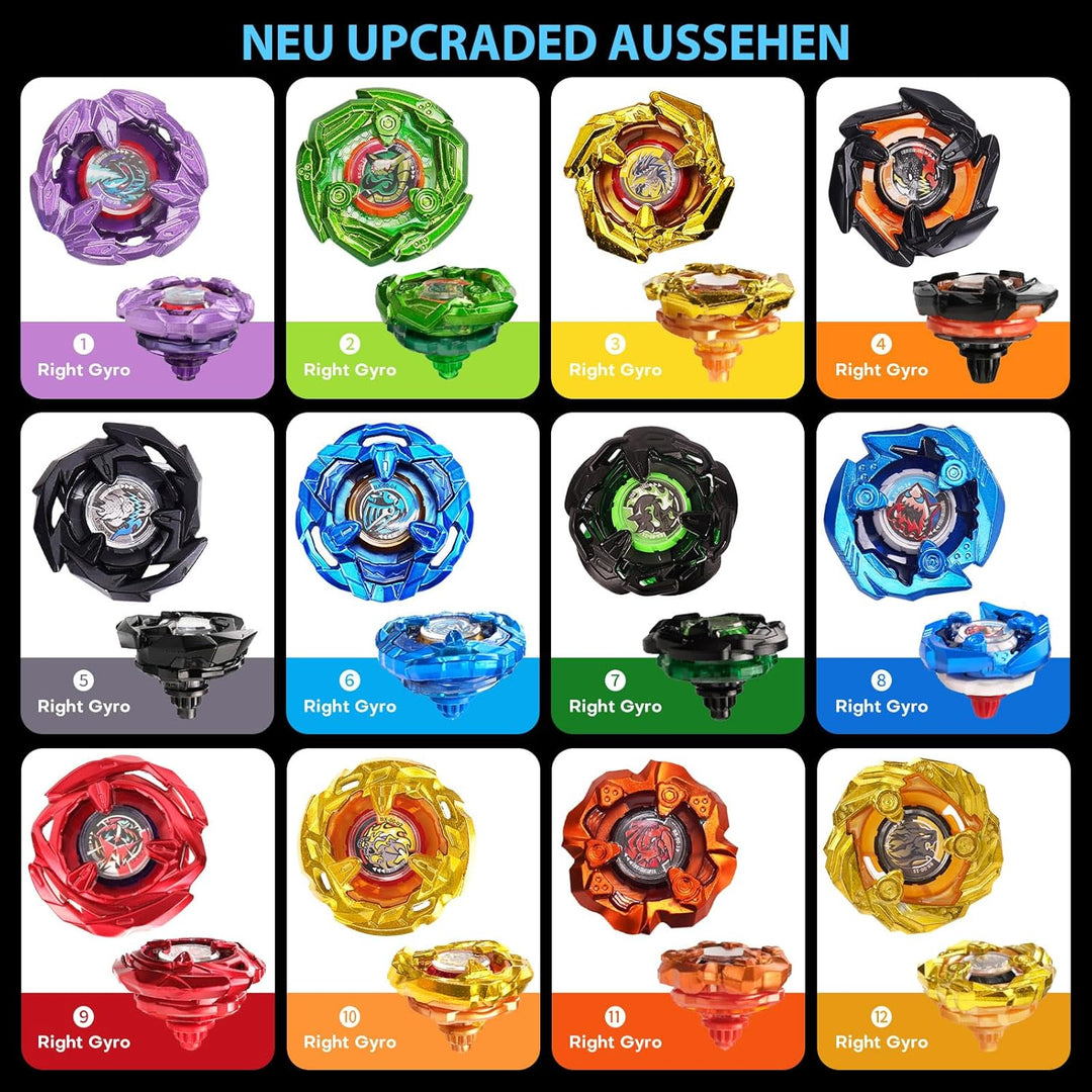 X Kreisel Battle Set, 12 Kampfkreisel 2 Launchers 1 Schnur Starter mit Griff, Spinning Top Box, Batt