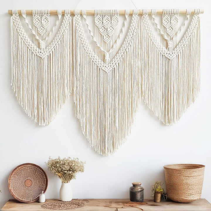Hibisaws Makramee 110cm (W) x 82cm (H) Wandteppich Boho, Grosse, Handgewebt, Schlafzimmer Wanddeko ，