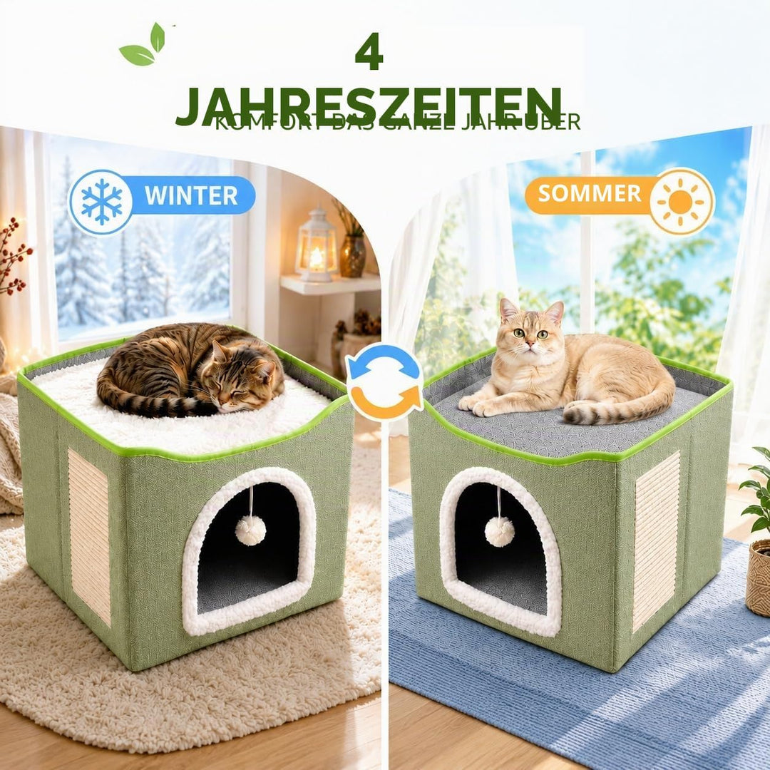 FURRYPAWS Katzenhöhle - Gemütliches Katzenhaus für drinnen und draussen, Ideal als Katzenhaus Indoor