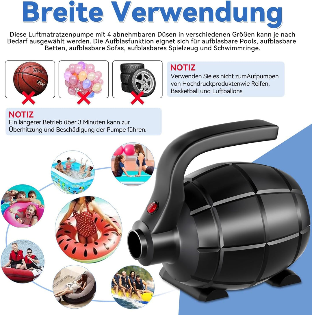 DOBESTS Elektrische Luftpumpe, Elektrische Pumpe mit 4 Düsen für Aufblasbare Air Track Matte, Luftma