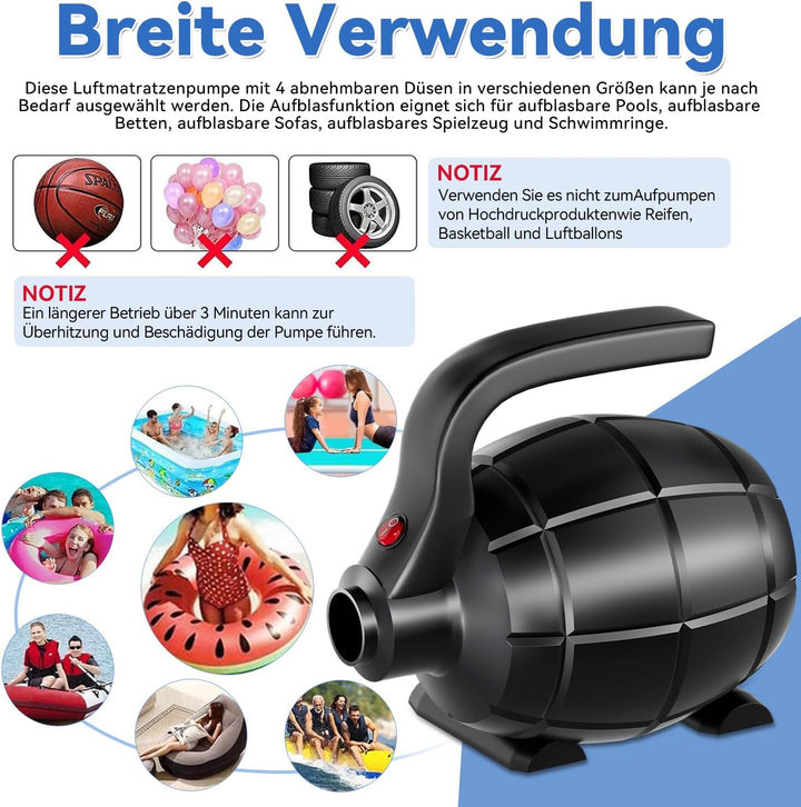 DOBESTS Elektrische Luftpumpe, Elektrische Pumpe mit 4 Düsen für Aufblasbare Air Track Matte, Luftma