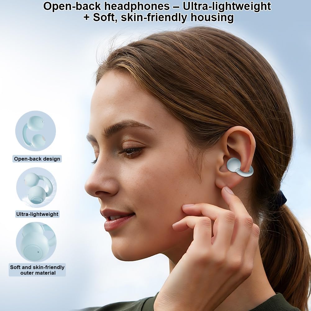 Open Ear Kopfhörer, Clip On Earbuds Kabellos Bluetooth 5.4, 48H Spielzeit, Komfortabler Sitz, Sport-