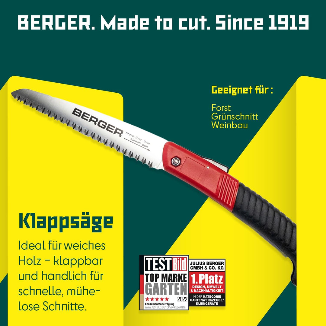 Berger Klappsäge 64650 aus Kohlenstoffstahl mit austauschbarem Sägeblatt, Länge: 18 cm Klappsäge 180