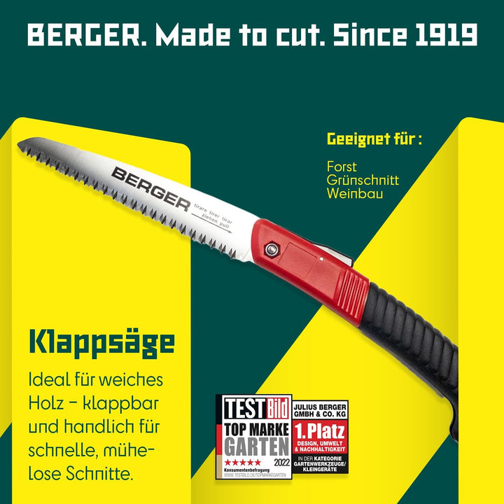 Berger Klappsäge 64650 aus Kohlenstoffstahl mit austauschbarem Sägeblatt, Länge: 18 cm Klappsäge 180