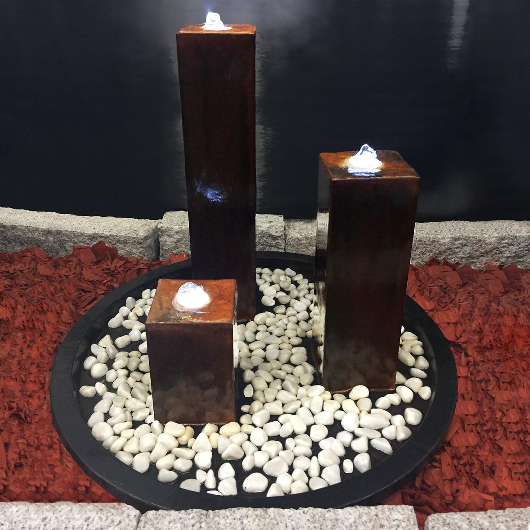 KÖHKO® Wasserspiel aus Cortenstahl mit LED-Beleuchtung „Brasilien“ 31001 Höhe 15-30-45 cm Gartenbrun