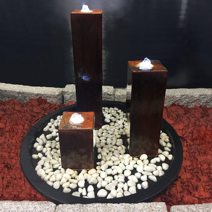 KÖHKO® Wasserspiel aus Cortenstahl mit LED-Beleuchtung „Brasilien“ 31001 Höhe 15-30-45 cm Gartenbrun