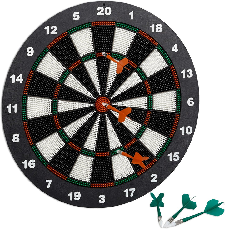 Relaxdays Dartscheibe 42 cm, Softdart Safety Darts, 6 Pfeile, kindgerecht, Standfuss Sicherheits-Dar