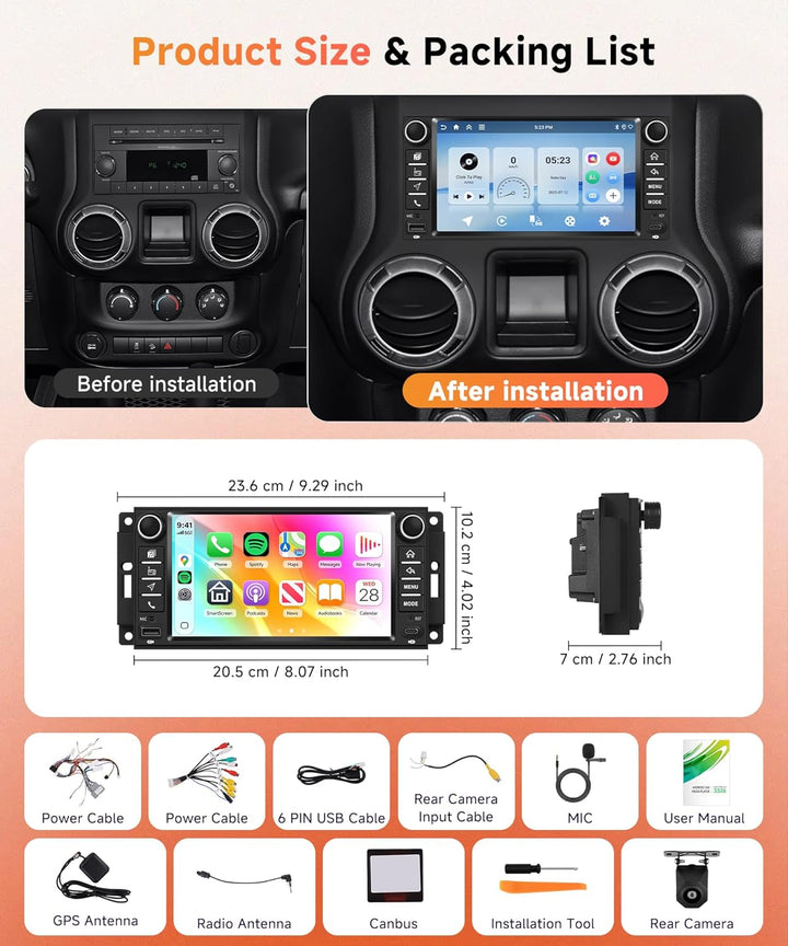 4G+128G Android Autoradio für Jeep Wrangler Compass Grand Cherokee/Dodge Caliber Avenger/Chevrolet W