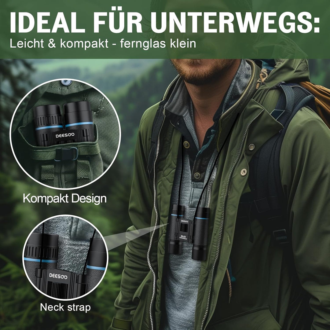 20x25 Kleines Fernglas Erwachsene und Kinder - Deesoo Kompakt Fernglas für Vogelbeobachtung Jagd - M