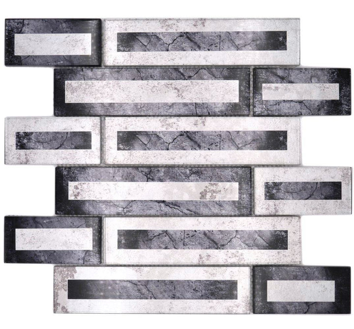 Mosaikfliese Glasmosaik 2D-Optik schwarz silber grau schattiert Küchenrückwand Duschwand | 10 Mosaik