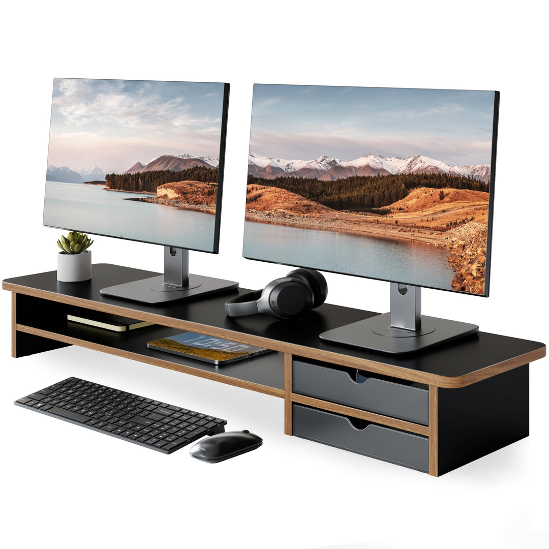 Fenge Dual Monitorständer Riser mit 2 Acryl Schubladen 108cm Grosse Computer Bildschirmständer für P