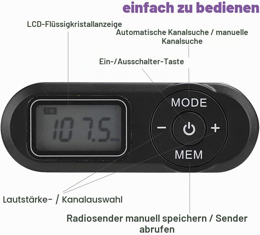 Mini Radio Tragbare FM mit digitaler LCD-Digitalanzeige, Kopfhörer, Pocket-Walkman-Radio mit Voreins