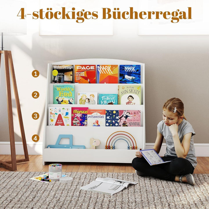 4 Tier Bücherregal Kinder Montessori Kinderregal 88cm Höhe, Kinderzimmer Spielzeug Aufbewahrung Büch