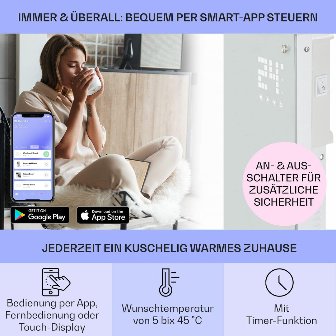 Klarstein Elektroheizung, Konvektor-Heizung mit Bodenrollen, Mobile Elektroheizung Energiesparend, L
