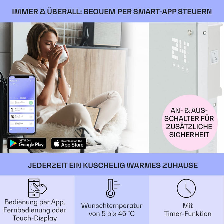 Klarstein Elektroheizung, Konvektor-Heizung mit Bodenrollen, Mobile Elektroheizung Energiesparend, L