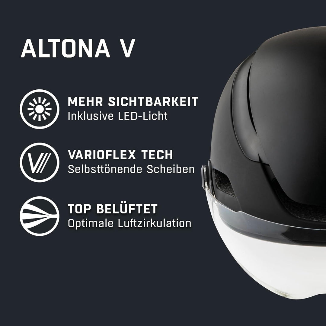 ALPINA ALTONA V - Extrem Leichter, Beleuchteter & Belüfteter Fahrradhelm Mit Selbsttönenden Visier F