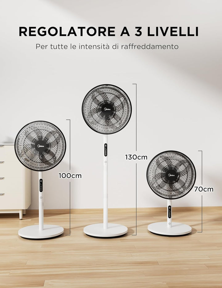 Midea Leiser Standventilator FS35-26XRDSE(BW) DC-Motor, 8 Flügel, 9 Geschwindigkeitsstufen, Oszillat