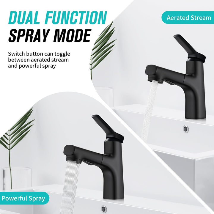 CREA Modern Waschtischarmatur Badezimmer mit 2 Wasserstrahlarten Brause ausziehbar, Einhebelmischer