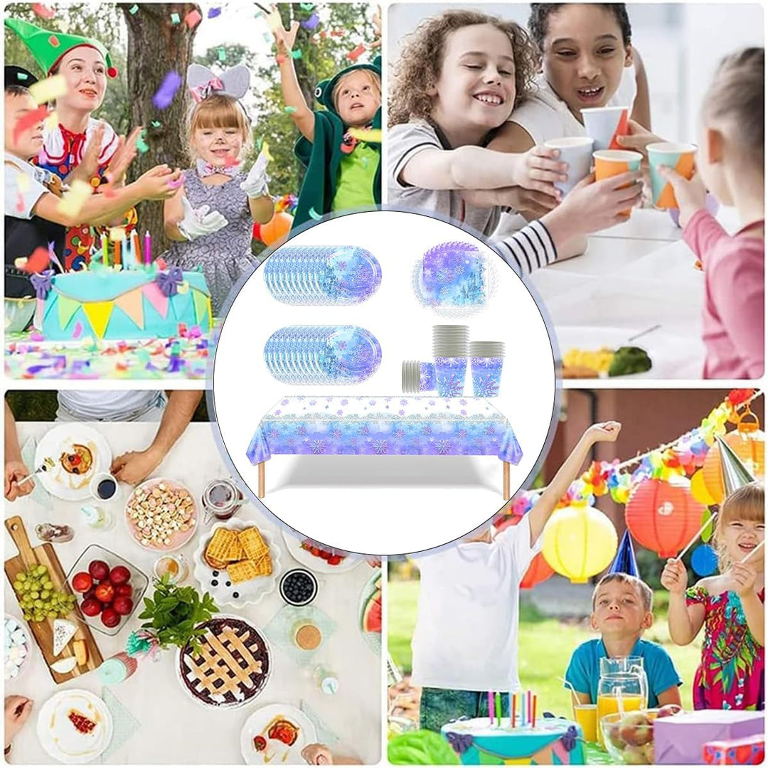 61 Stück Frozen Party Geschirr, Blau und Lila Schneeflocke Geschirr Set, 20 Servietten 20 Pappbecher