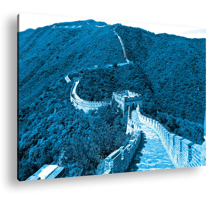 deyoli Chinesische Mauer Format 80x60 Effekt: Monocrome Blau als Leinwandbild, Motiv fertig gerahmt