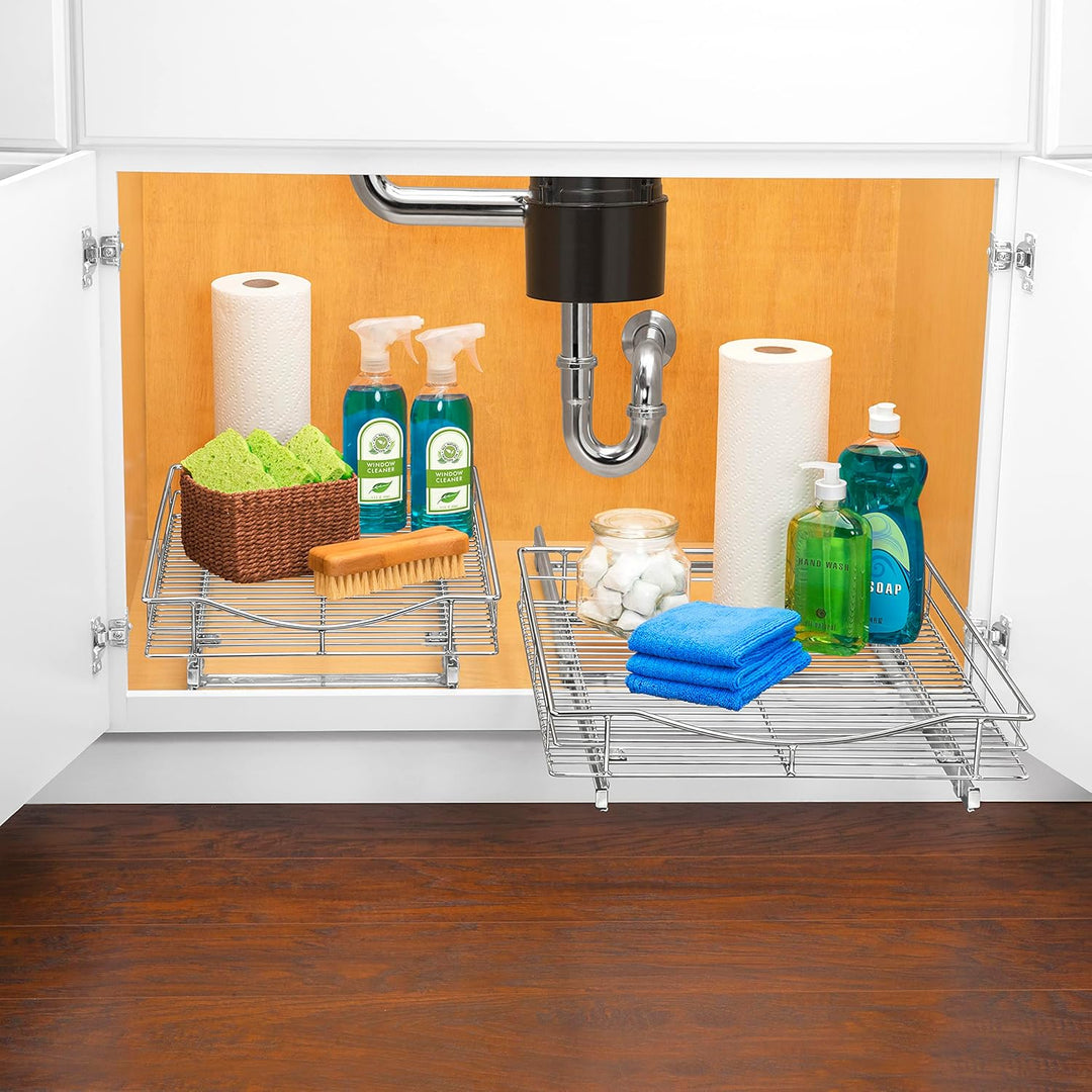 Lynk Organizer aus Chrom Ausziehbares Regal unter dem Schrank, Metall, 11" W x 21" D, 11" W x 21" D