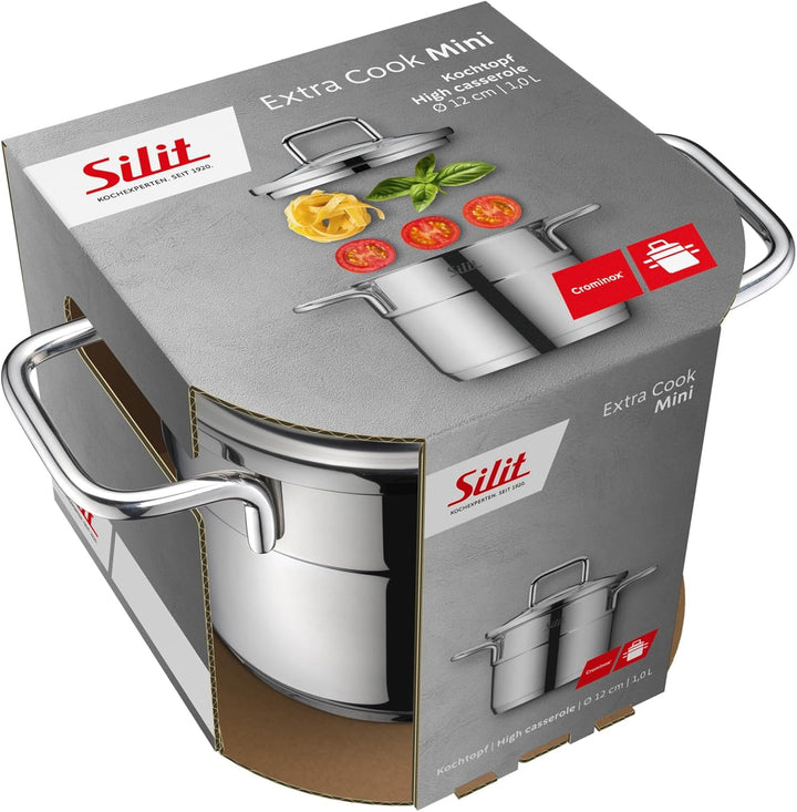 Silit Extra Cook Mini-Fleischtopf 12 cm mit Glasdeckel, Innenskalierung, breiter Schüttrand, qualita
