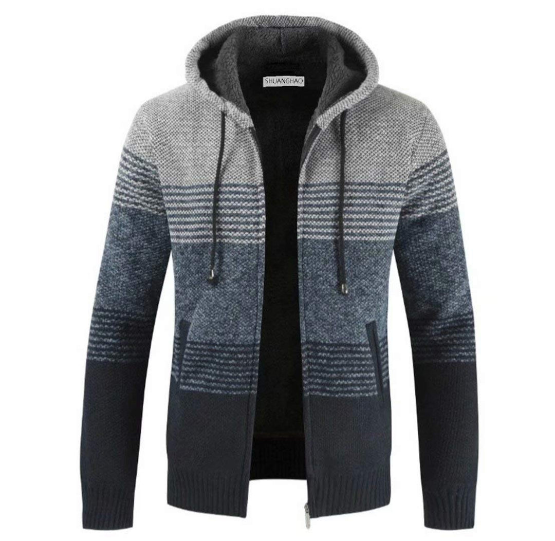 Herren Hoodie mit Kapuze Pullover Pulli Strick-Sweatshirt-Strickjacke-Cardigan, Freizeit-Winter-Kapu