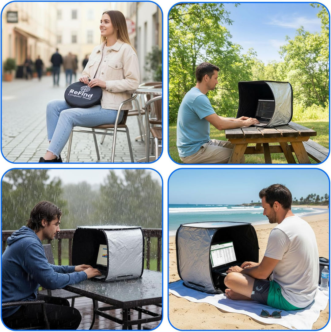ReFind Sonnenschutz für Laptop - Blendschutz für Arbeit im Freien. Mit Sichtschutz, Hitzeschutz und