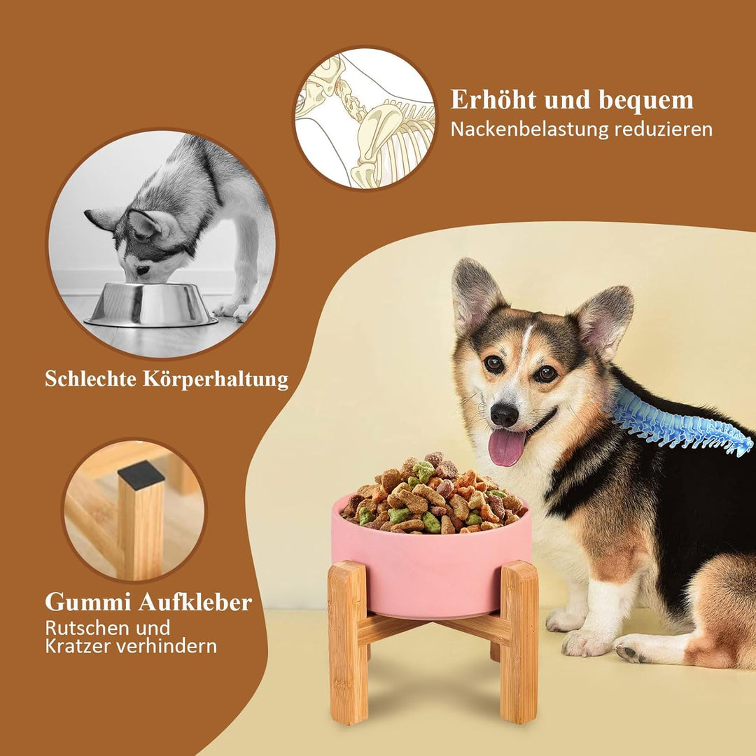 Weiss Keramik Hundenapf Futternapf Fressnapf Napf katzennäpf Hoch für Hund Katzen Bambusgestell Stän