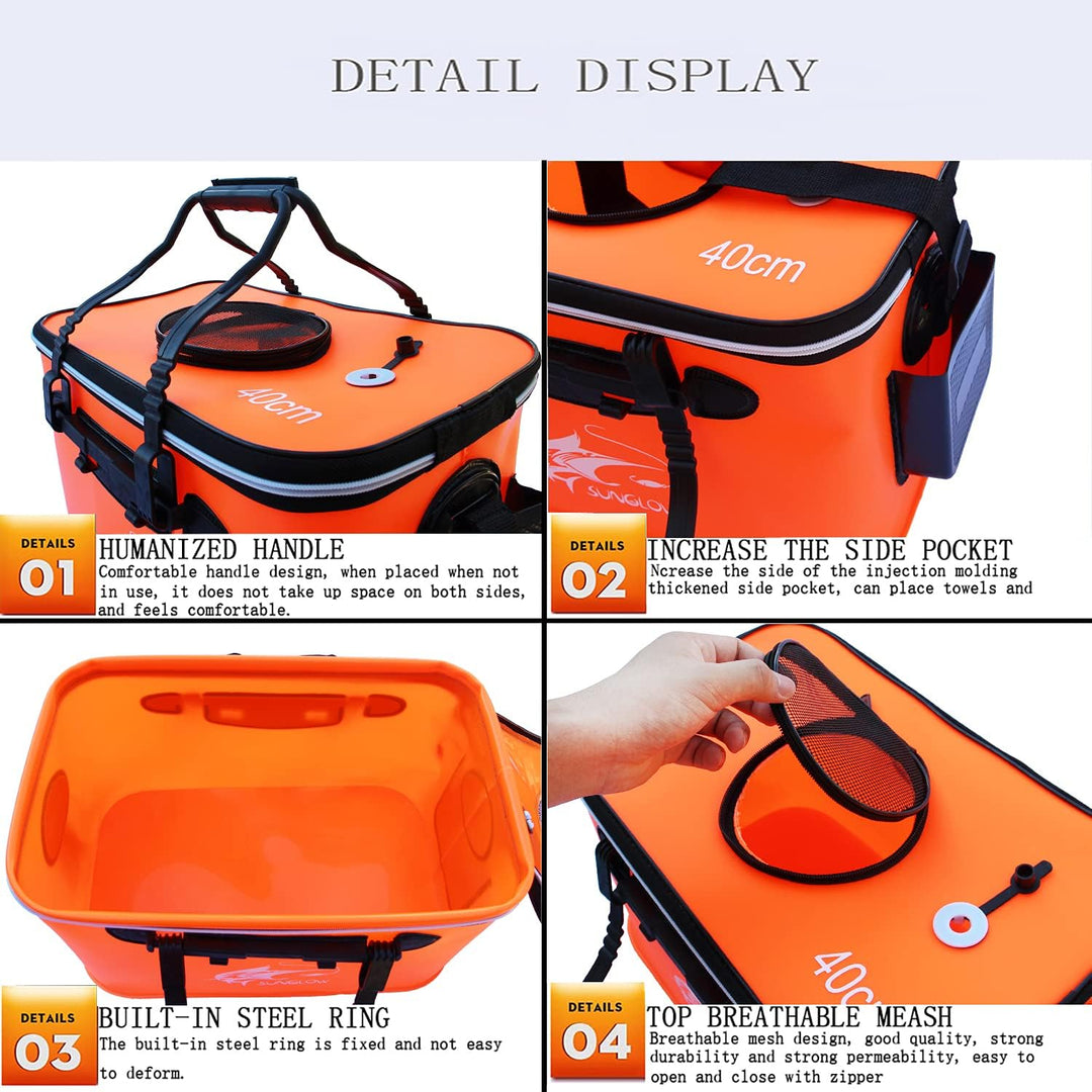 MMSGA Angeleimer, 23L/30L/38L Tragbarer Faltbarer Angelköder-Eimer，Multifunktionaler Behälter für le