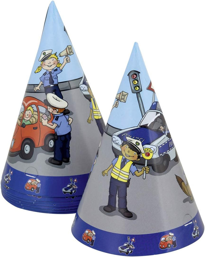 TIB Heyne 19530 - Partykoffer Polizei, 62 Teile, Partygeschirr und Dekoration, Kindergeburtstag