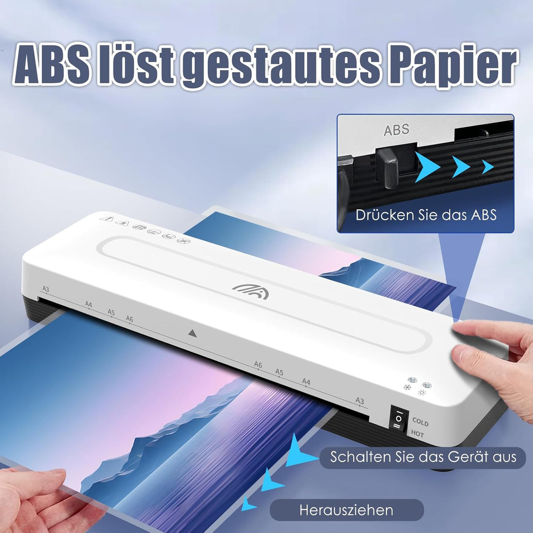 Laminiergerät A3 Laminiermaschine mit 30 Laminierfolien A3 A4 A5 A6 Laminiergerät 3 in 1 Kalt und He