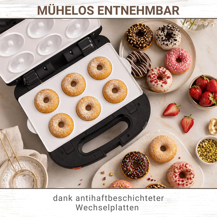 Syntrox Germany SM-1500W-Donut Maker - für 6 Donuts mit austauschbaren Keramik Wechselplatten