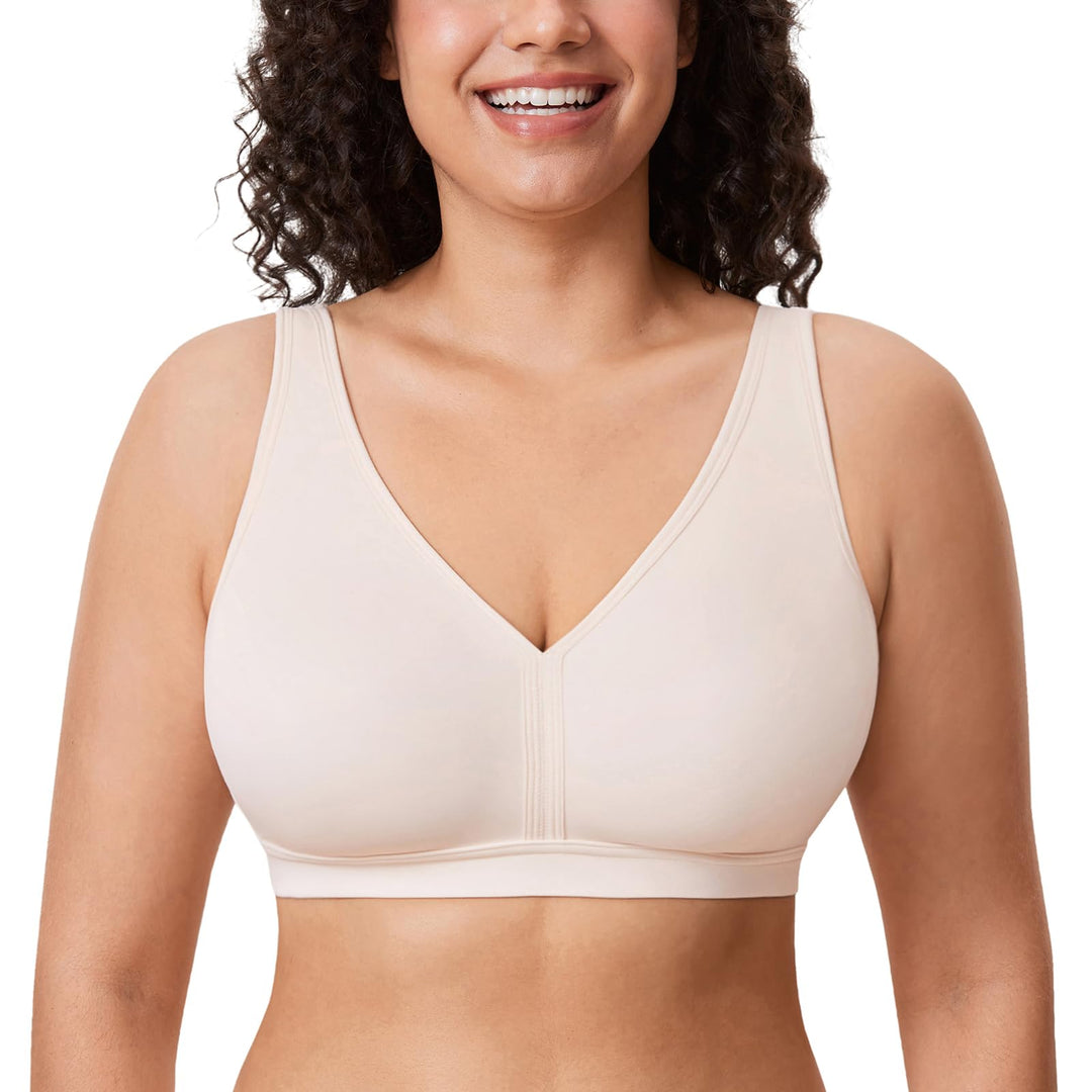 AISILIN Damen BH ohne Bügel Grosse Grössen Comfy Schlaf BHS Vollschalen Soft Bequemer 85E Rose White