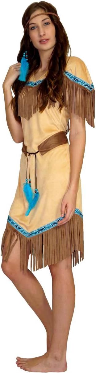 MAYLYNN 16617 - Kostüm Indianerin Indianerkostüm Squaw Damen 3-teilig: Kleid, Gürtel, Stirnband, Grö