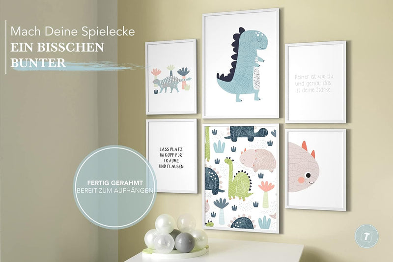 Papierschmiede® Bilder Kinderzimmer Kids Mood Poster Set Dino, Gerahmte Bilder fürs Kinderzimmer in