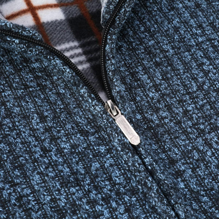 Herren Cardigan Grobstrick Reissverschluss Strickjacke mit Stehkragen Winter Pollover Knitted, Blau&