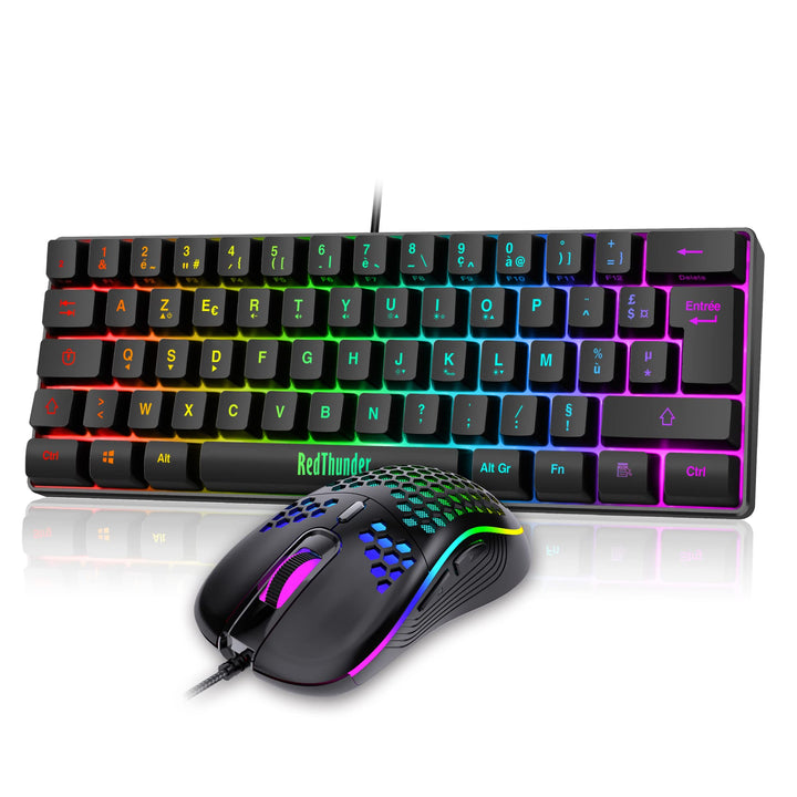 RedThunder 60 % Set mit Tastatur und Maus, 2-in-1, französische AZERTY, Mini-Tastatur, ultra-kompakt