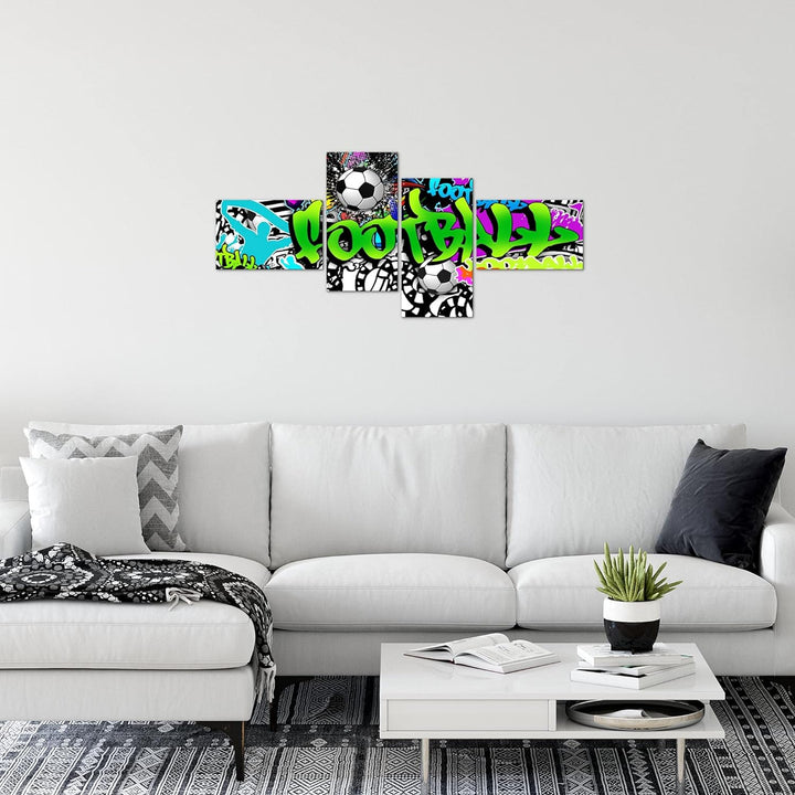 Runa Art Bild Modern Fussball Graffiti - Made in Germany - Wandbilder Street Art Bunt 4 Teilig 40264